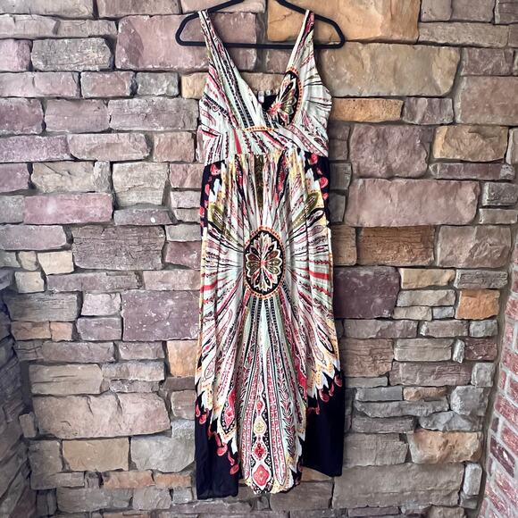 PINK APPLE BABYDOLL Maxi Dress MEDIUM Womens Cotton Multicolor BOHO Smocked Back - Picture 1 of 10